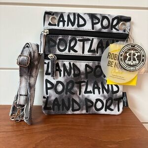 New Robin Ruth Canvas Passport Crossbody Bag Purse Black White Tie-Dye Portland